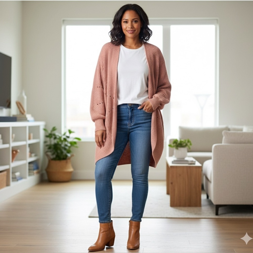 Cozy Pink Open-Front Sweater
